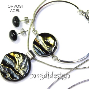 Ezüstös óarany üvegékszer szett nyaklánc karkötő, stiftes fülbevaló - ékszer - ékszerszett - Meska.hu