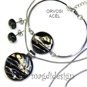 Ezüstös óarany üvegékszer szett nyaklánc karkötő, stiftes fülbevaló - ékszer - ékszerszett - Meska.hu