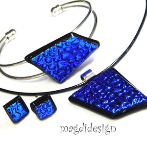 Kék kavicsok dichroic üvegékszer szett nyaklánc, karkötő,  stiftes fülbevaló  - ékszer - ékszerszett - Meska.hu