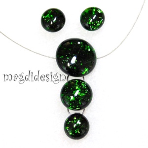 Zöld aventurin csillogás üvegékszer szett, nyaklánc, stiftes fülbevaló - ékszer - ékszerszett - Meska.hu