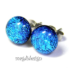 ORVOSI ACÉL. Kék szikrázás üvegékszer pötty  fülbevaló  - ékszer - fülbevaló - pötty fülbevaló - Meska.hu