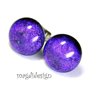 ORVOSI ACÉL. Lila dichroic üvegékszer pötty  fülbevaló  - Meska.hu