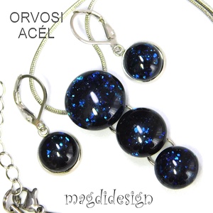 Kék aventurin csillogás üvegékszer szett, nyaklánc, lógós fülbevaló - ékszer - ékszerszett - Meska.hu