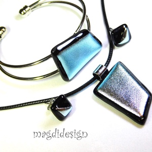 Ezüst dichroic üvegékszer szett nyaklánc, karkötő, stiftes fülbevaló  - ékszer - ékszerszett - Meska.hu
