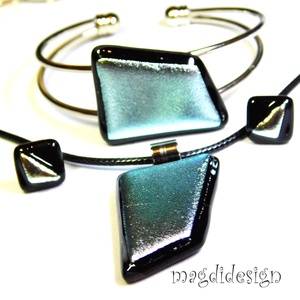 Ezüst dichroic üvegékszer szett nyaklánc, karkötő, stiftes fülbevaló , Ékszer, Ékszerszett, Üvegművészet, Ékszerkészítés, MESKA