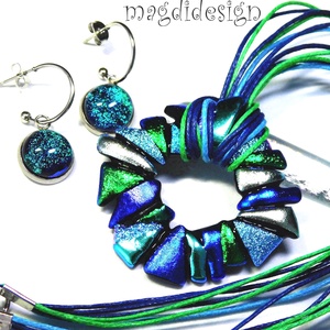 Csillogó dichroic üvegékszer szett nyaklánc lógós fülbevaló, Ékszer, Ékszerszett, Ékszerkészítés, Üvegművészet, MESKA