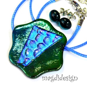 Kék zöld színjáték dichroic üvegékszer szett nyaklánc, stiftes fülbevaló , Ékszer, Ékszerszett, Üvegművészet, Ékszerkészítés, MESKA