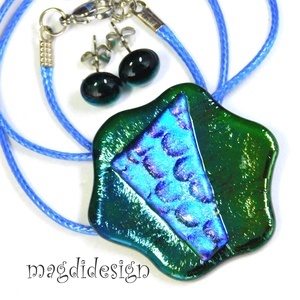 Kék zöld színjáték dichroic üvegékszer szett nyaklánc, stiftes fülbevaló  - ékszer - ékszerszett - Meska.hu