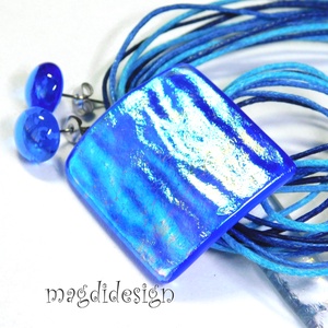 Aranyló bíbor-kék selyemcukor üvegékszer szett nyaklánc fülbevaló - ékszer - ékszerszett - Meska.hu