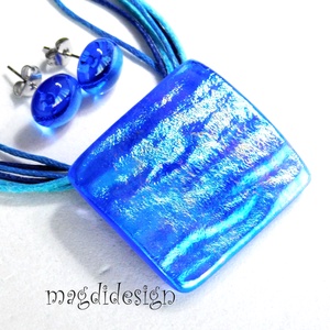 Aranyló kék selyemcukor üvegékszer szett nyaklánc fülbevaló - ékszer - ékszerszett - Meska.hu