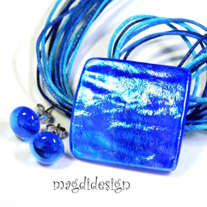 Aranyló kék selyemcukor üvegékszer szett nyaklánc fülbevaló - ékszer - ékszerszett - Meska.hu