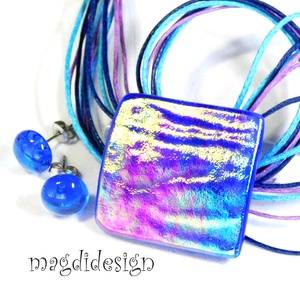 Aranyló bíbor-kék selyemcukor üvegékszer szett nyaklánc fülbevaló - ékszer - ékszerszett - Meska.hu