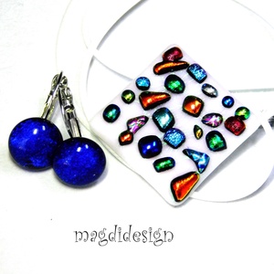 Színes dichroic kavicsok fehéren üvegékszer szett nyaklánc kapcsos fülbevaló  - ékszer - ékszerszett - Meska.hu