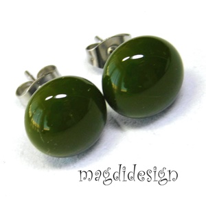 NEMESACÉL! Csodás mohazöld üvegékszer pötty  fülbevaló - ékszer - fülbevaló - pötty fülbevaló - Meska.hu