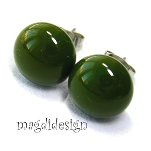 NEMESACÉL! Csodás mohazöld üvegékszer pötty  fülbevaló - ékszer - fülbevaló - pötty fülbevaló - Meska.hu