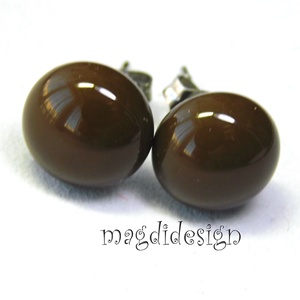 NEMESACÉL! Csokoládébarna üvegékszer pötty fülbevaló  - ékszer - fülbevaló - pötty fülbevaló - Meska.hu
