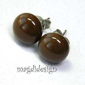 NEMESACÉL! Csokoládébarna üvegékszer pötty fülbevaló  - ékszer - fülbevaló - pötty fülbevaló - Meska.hu
