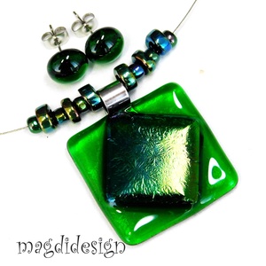 Kék-zöld eozin smaragdon üvegékszer szett nyaklánc stiftes fülbevaló  - ékszer - ékszerszett - Meska.hu