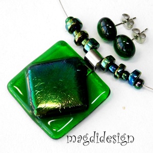 Kék-zöld eozin smaragdon üvegékszer szett nyaklánc stiftes fülbevaló  - ékszer - ékszerszett - Meska.hu