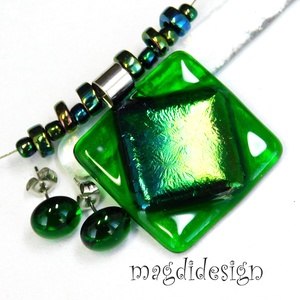 Kék-zöld eozin smaragdon üvegékszer szett nyaklánc stiftes fülbevaló  - ékszer - ékszerszett - Meska.hu