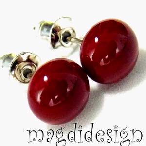 NEMESACÉL!  Meggybordó üvegékszer stiftes fülbevaló  - ékszer - fülbevaló - pötty fülbevaló - Meska.hu
