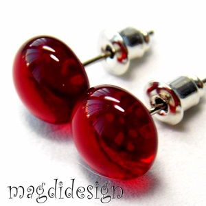 NEMESACÉL! Áttetsző rubinpiros üvegékszer fülbevaló , Ékszer, Fülbevaló, Pötty fülbevaló, Ékszerkészítés, Üvegművészet, MESKA