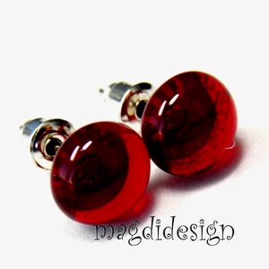 NEMESACÉL! Áttetsző rubinpiros üvegékszer fülbevaló  - ékszer - fülbevaló - pötty fülbevaló - Meska.hu