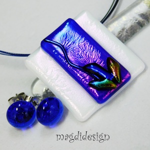 Exkluzív kék-fehér kontraszt üvegékszer szett nyaklánc gyűrű fülbevaló - ékszer - ékszerszett - Meska.hu