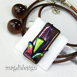 Exkluzív barna-fehér kontraszt üvegékszer szett nyaklánc fülbevaló - ékszer - ékszerszett - Meska.hu