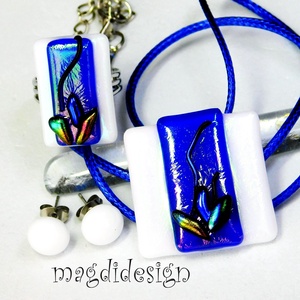 Exkluzív barna-fehér kontraszt üvegékszer szett nyaklánc fülbevaló - ékszer - ékszerszett - Meska.hu