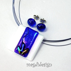 Exkluzív kék-fehér kontraszt üvegékszer szett nyaklánc fülbevaló - ékszer - ékszerszett - Meska.hu