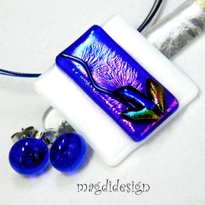 Exkluzív kék-fehér kontraszt üvegékszer szett nyaklánc fülbevaló - Meska.hu