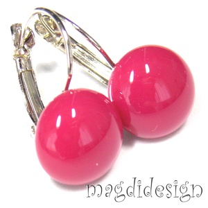 MAXI Mályvás-málna üvegékszer kapcsos fülbevaló , Ékszer, Fülbevaló, Lógós kerek fülbevaló, Ékszerkészítés, Üvegművészet, MESKA