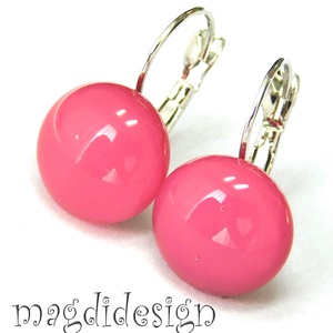 MAXI Mályvás rózsaszín üvegékszer kapcsos fülbevaló , Ékszer, Fülbevaló, Lógós kerek fülbevaló, Ékszerkészítés, Üvegművészet, MESKA