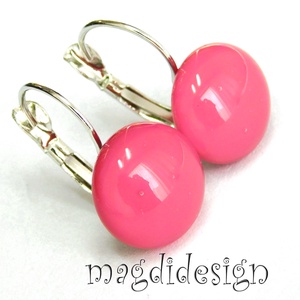 MAXI Mályvás rózsaszín üvegékszer kapcsos fülbevaló  - ékszer - fülbevaló - lógós kerek fülbevaló - Meska.hu