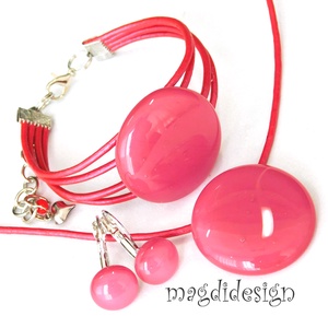 MAXI Mályvás rózsaszín üvegékszer kapcsos fülbevaló  - ékszer - fülbevaló - lógós kerek fülbevaló - Meska.hu