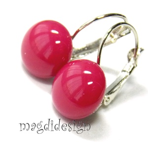 MAXI Mályvás-málna üvegékszer kapcsos fülbevaló  - ékszer - fülbevaló - lógós kerek fülbevaló - Meska.hu