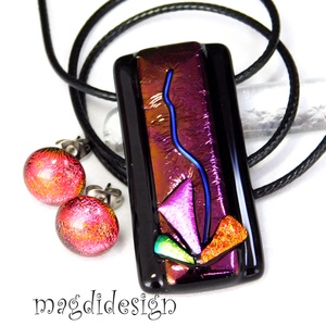 Exkluzív fekete türkiz üvegékszer szett nyaklánc maxi kapcsos fülbevaló - ékszer - ékszerszett - Meska.hu