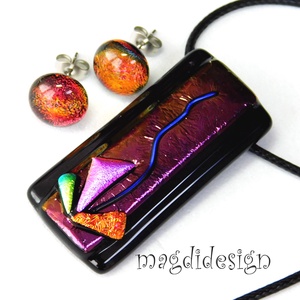 Exkluzív fekete bíbor üvegékszer szett nyaklánc fülbevaló - ékszer - ékszerszett - Meska.hu