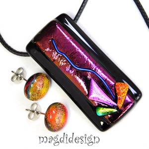 Exkluzív fekete bíbor üvegékszer szett nyaklánc fülbevaló - ékszer - ékszerszett - Meska.hu