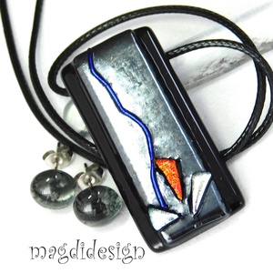 Exkluzív fekete bíbor üvegékszer szett nyaklánc fülbevaló - ékszer - ékszerszett - Meska.hu