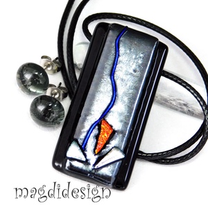 Exkluzív fekete ezüst üvegékszer szett nyaklánc fülbevaló - ékszer - ékszerszett - Meska.hu