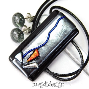 Exkluzív fekete ezüst üvegékszer szett nyaklánc fülbevaló - ékszer - ékszerszett - Meska.hu