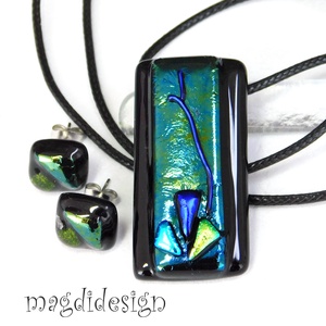 Exkluzív fekete smaragd üvegékszer szett nyaklánc fülbevaló - ékszer - ékszerszett - Meska.hu