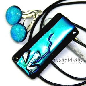 Exkluzív fekete türkiz üvegékszer szett nyaklánc maxi kapcsos fülbevaló - Meska.hu