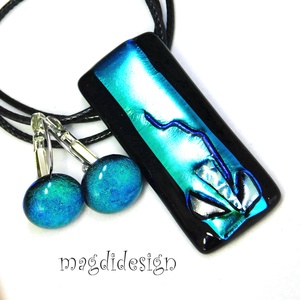 Exkluzív fekete türkiz üvegékszer szett nyaklánc maxi kapcsos fülbevaló - ékszer - ékszerszett - Meska.hu