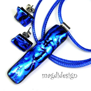 Kék dichroic üvegékszer szett, nyaklánc, fülbevaló - Meska.hu