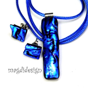 Kék dichroic üvegékszer szett, nyaklánc, fülbevaló - ékszer - ékszerszett - Meska.hu