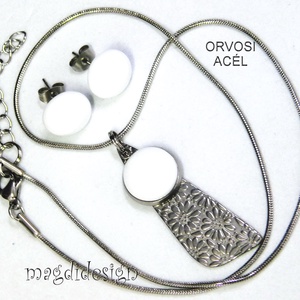 Virágos hófehér üvegékszer szett nyaklánc, pötty fülbevaló, Ékszer, Ékszerszett, Ékszerkészítés, Üvegművészet, MESKA