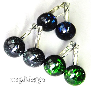 EREDETI Kék, zöld, fekete aventurin üvegékszer, 3 pár, kapcsos fülbevaló - ékszer - fülbevaló - lógó fülbevaló - Meska.hu
